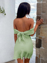 Classic Sage Off-Shoulder Strapless A-line Short Mini Dress Homecoming Dress